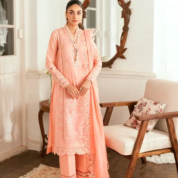 Pakistani clothing brands qalamkar luxury lawn eid edit collection 2025, unstitched 3 piece suit, sb-12 Jafa, front