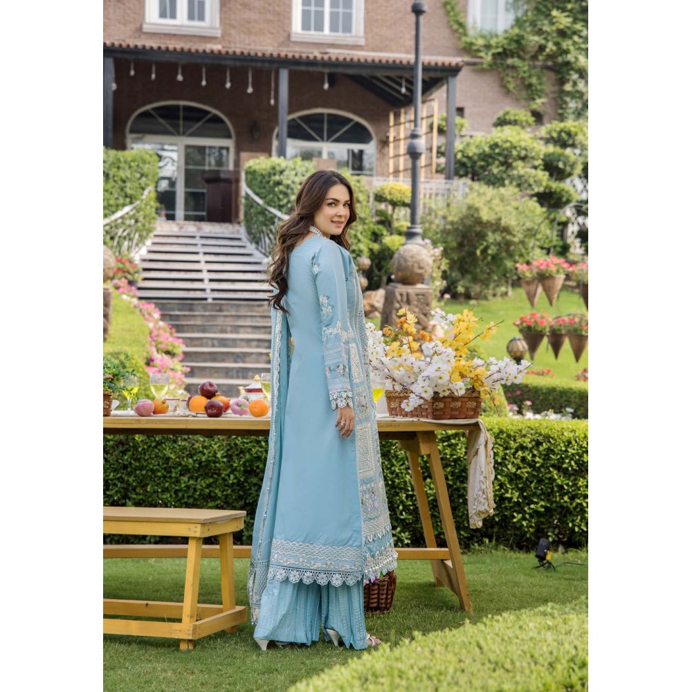 Pakistani clothing brands eshaisha festive lawn embroidered collection 2025, unstitched 3 piece embroidered suit, EA-LL-5541, back