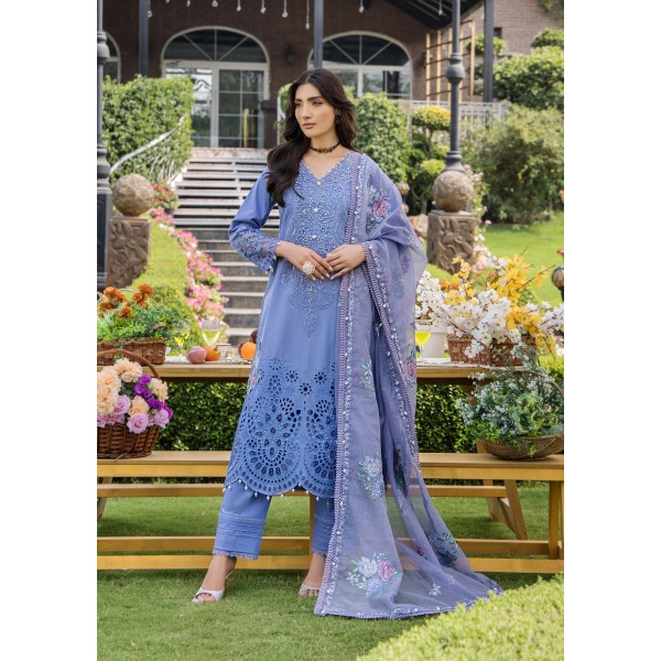 Pakistani clothing brands eshaisha festive lawn embroidered collection 2025, unstitched 3 piece embroidered suit, EA-LL-5543, front