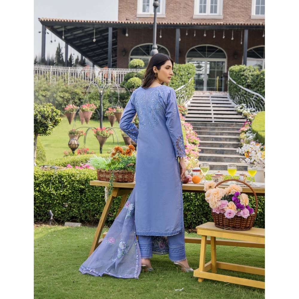 Pakistani clothing brands eshaisha festive lawn embroidered collection 2025, unstitched 3 piece embroidered suit, EA-LL-5543, back