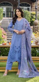 Pakistani clothing brands eshaisha festive lawn embroidered collection 2025, unstitched 3 piece embroidered suit, EA-LL-5543, salwar, kammez and dupatta
