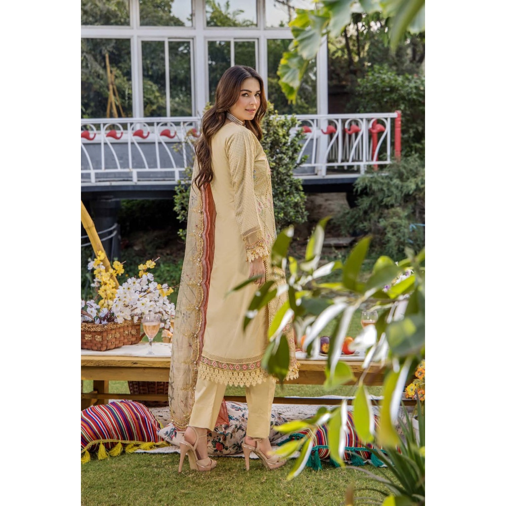 Pakistani clothing brands eshaisha festive lawn embroidered collection 2025, unstitched 3 piece embroidered suit, EA-LL-5544, back