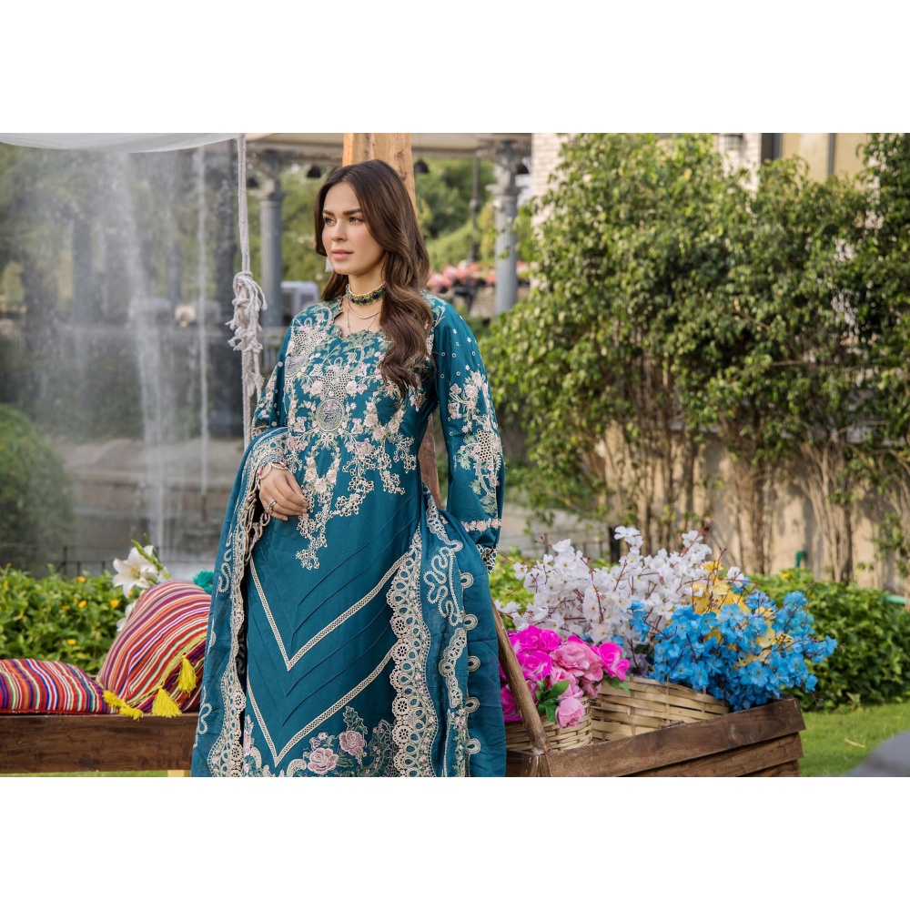 Pakistani clothing brands eshaisha festive lawn embroidered collection 2025, unstitched 3 piece embroidered suit, EA-LL-5545, shirt