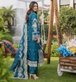 Pakistani clothing brands eshaisha festive lawn embroidered collection 2025, unstitched 3 piece embroidered suit, EA-LL-5545, back