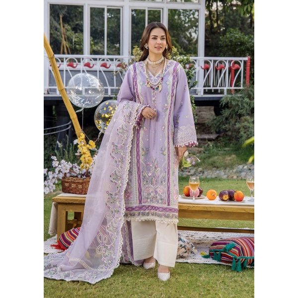 Pakistani clothing brands eshaisha festive lawn embroidered collection 2025, unstitched 3 piece embroidered suit, EA-LL-5546, front