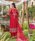 Pakistani clothing brands eshaisha festive lawn embroidered collection 2025, unstitched 3 piece embroidered suit, EA-LL-5547, back