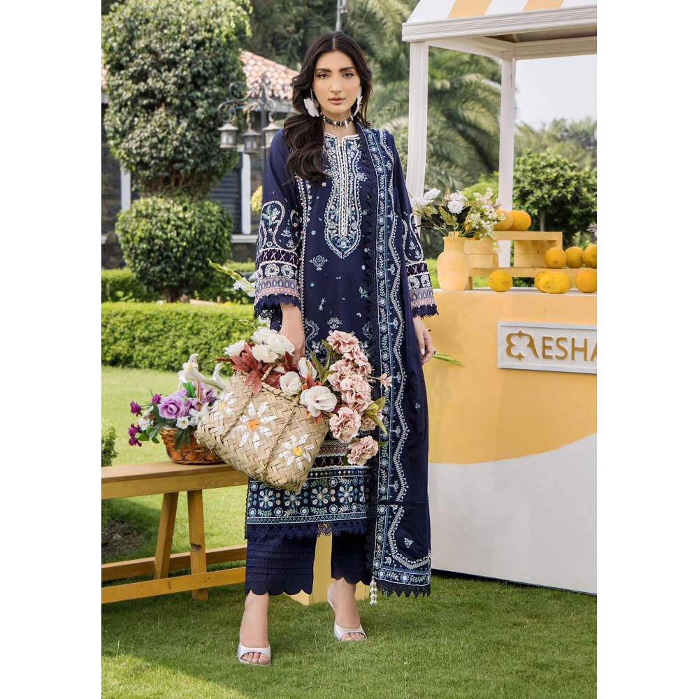 Pakistani clothing brands eshaisha festive lawn embroidered collection 2025, unstitched 3 piece embroidered suit, EA-LL-5549, salwar kameez and dupatta