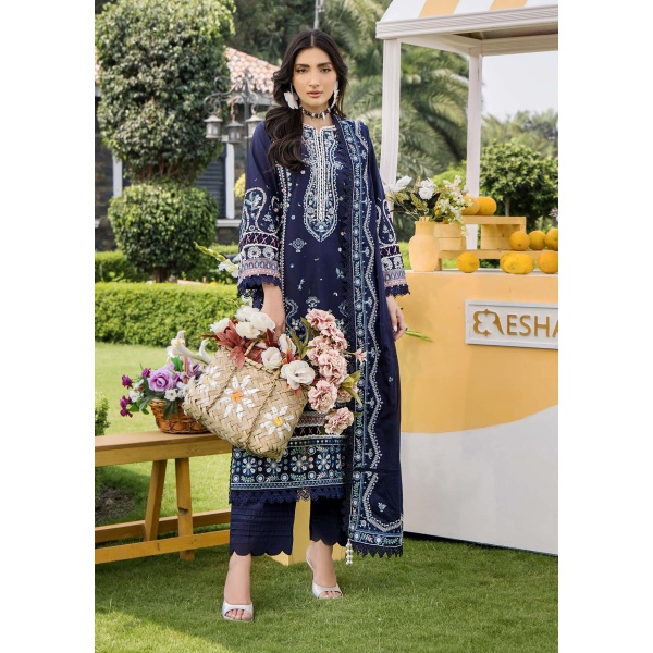 Pakistani clothing brands eshaisha festive lawn embroidered collection 2025, unstitched 3 piece embroidered suit, EA-LL-5549, salwar kameez and dupatta