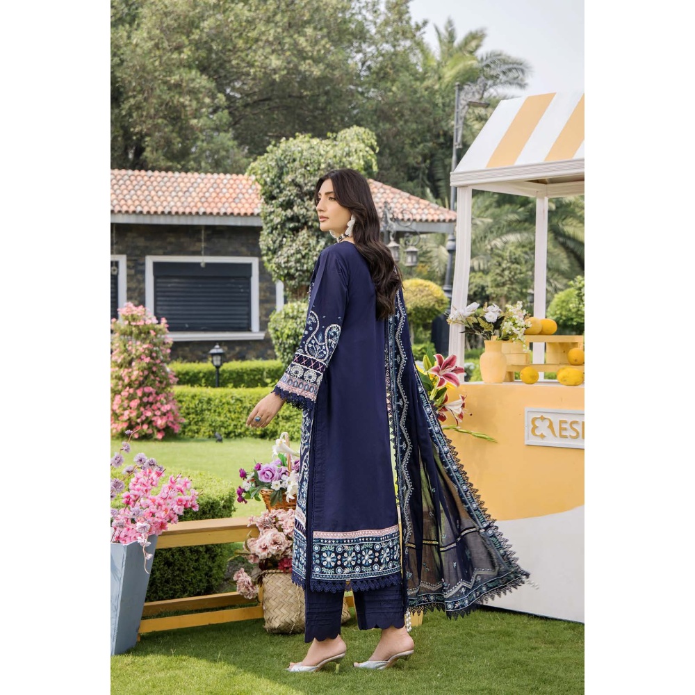 Pakistani clothing brands eshaisha festive lawn embroidered collection 2025, unstitched 3 piece embroidered suit, EA-LL-5549, back