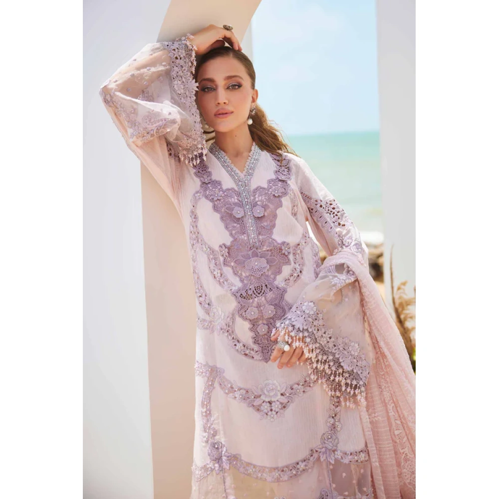 Pakistani clothing brands maria b lawn eid collection 2025, unstitched 3 piece suit, el-25-02, front kameez