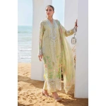Pakistani clothing brands maria b lawn eid collection 2025, yellow unstitched 3 piece embroidered suit, el-25-04