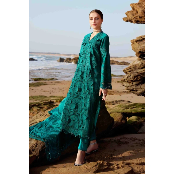 Pakistani clothing brands maria b lawn eid collection 2025, sea green unstitched 3 piece embroidered suit, el-25-05, salwar kameez & dupatta
