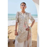 Pakistani clothing brands maria b lawn eid collection 2025, off white unstitched 3 piece embroidered suit, el-25-07, shirt new style