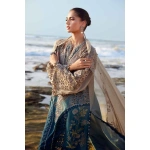 Pakistani clothing brands maria b lawn eid collection 2025, coffee & teal unstitched 3 piece embroidered suit, el-25-08, sleeves and shirt