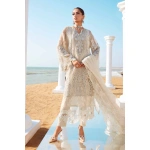 Pakistani clothing brands maria b lawn eid collection 2025, ivory unstitched 3 piece embroidered suit, el-25-09, front