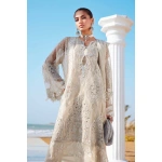 Pakistani clothing brands maria b lawn eid collection 2025, ivory unstitched 3 piece embroidered suit, el-25-09, front shirt