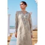 Pakistani clothing brands maria b lawn eid collection 2025, ivory unstitched 3 piece embroidered suit, el-25-09, neck embroidery