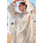 Pakistani clothing brands maria b lawn eid collection 2025, ivory unstitched 3 piece embroidered suit, el-25-09, shirt style and sleeves