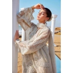 Pakistani clothing brands maria b lawn eid collection 2025, ivory unstitched 3 piece embroidered suit, el-25-09, sleeves embroidery