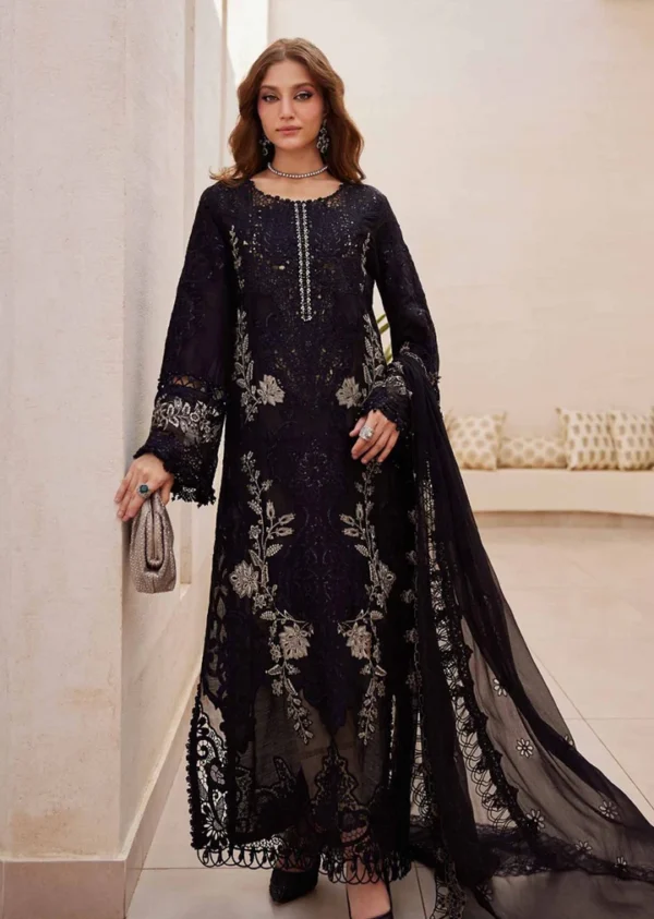 Pakistani clothing brands maria b lawn eid collection 2025, unstitched 3 piece embroidered suit, black, el-25-03, front
