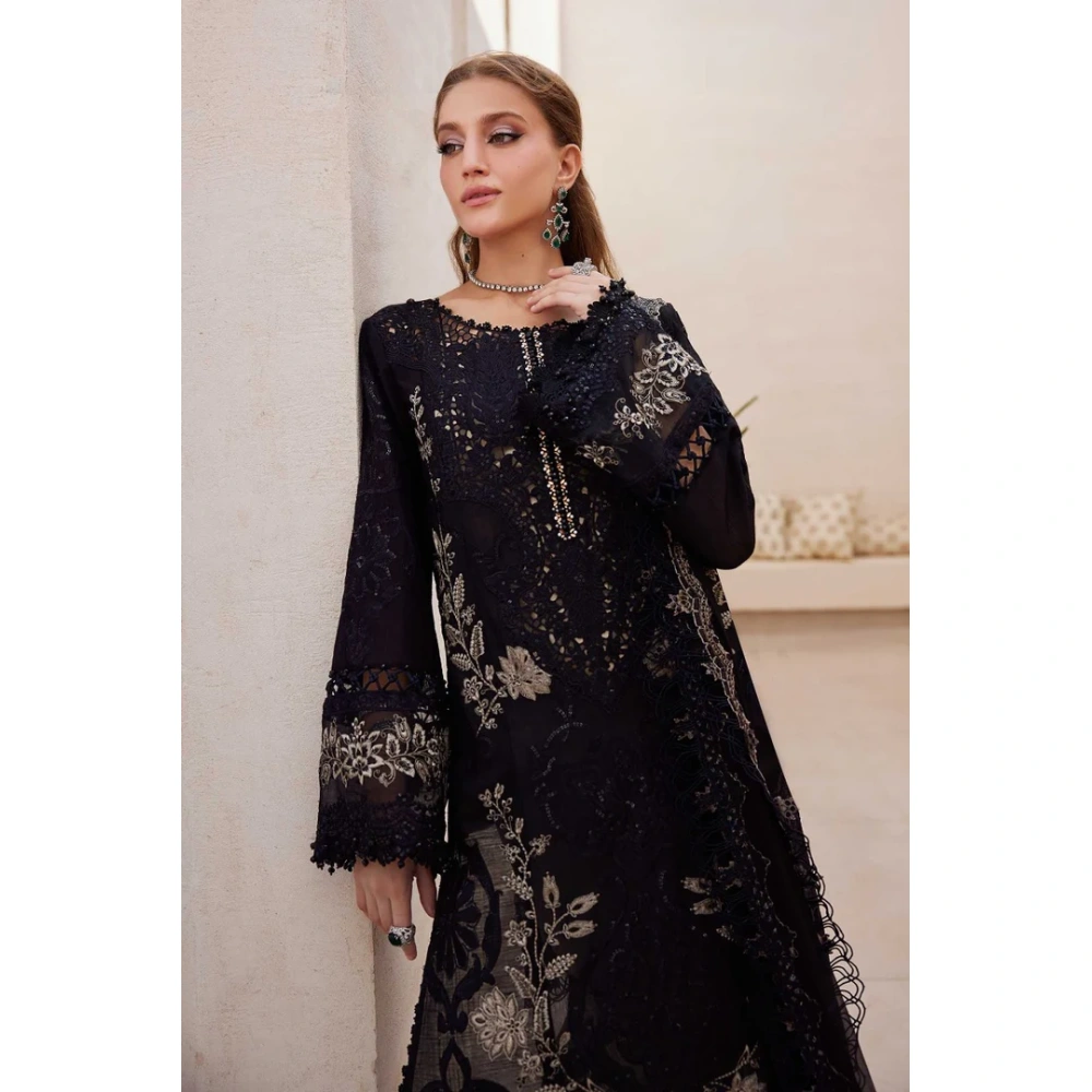 Pakistani clothing brands maria b lawn eid collection 2025, unstitched 3 piece embroidered suit, black, el-25-03, shirt