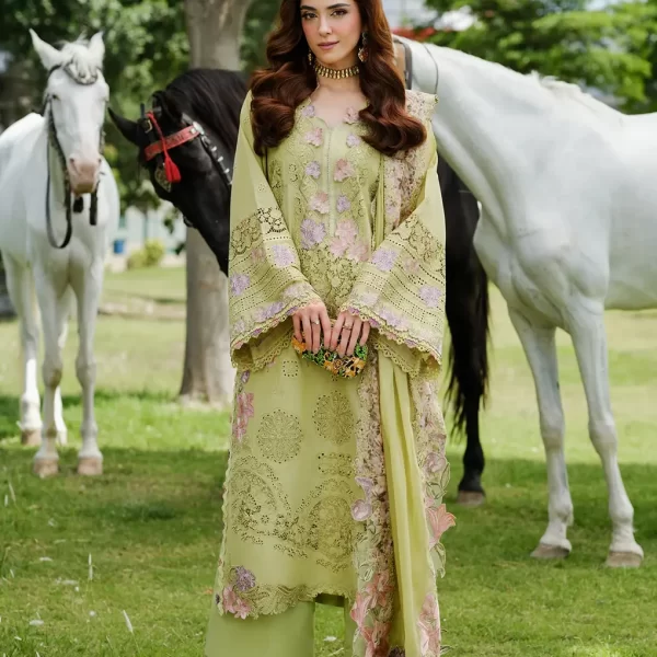 Elaf Premium Luxury Lawn Collection 2025 | ELH-1A PISTACIA, 3-piece Pakistani designer lawn suits in the UK- Zee Collections. FRONT