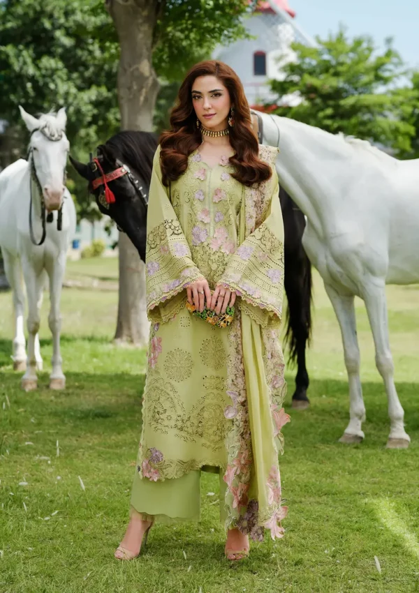 Elaf ELH-1A Pistacia unstitched 3-piece luxury lawn suit - Premium Lawn Collection 2025 front UK