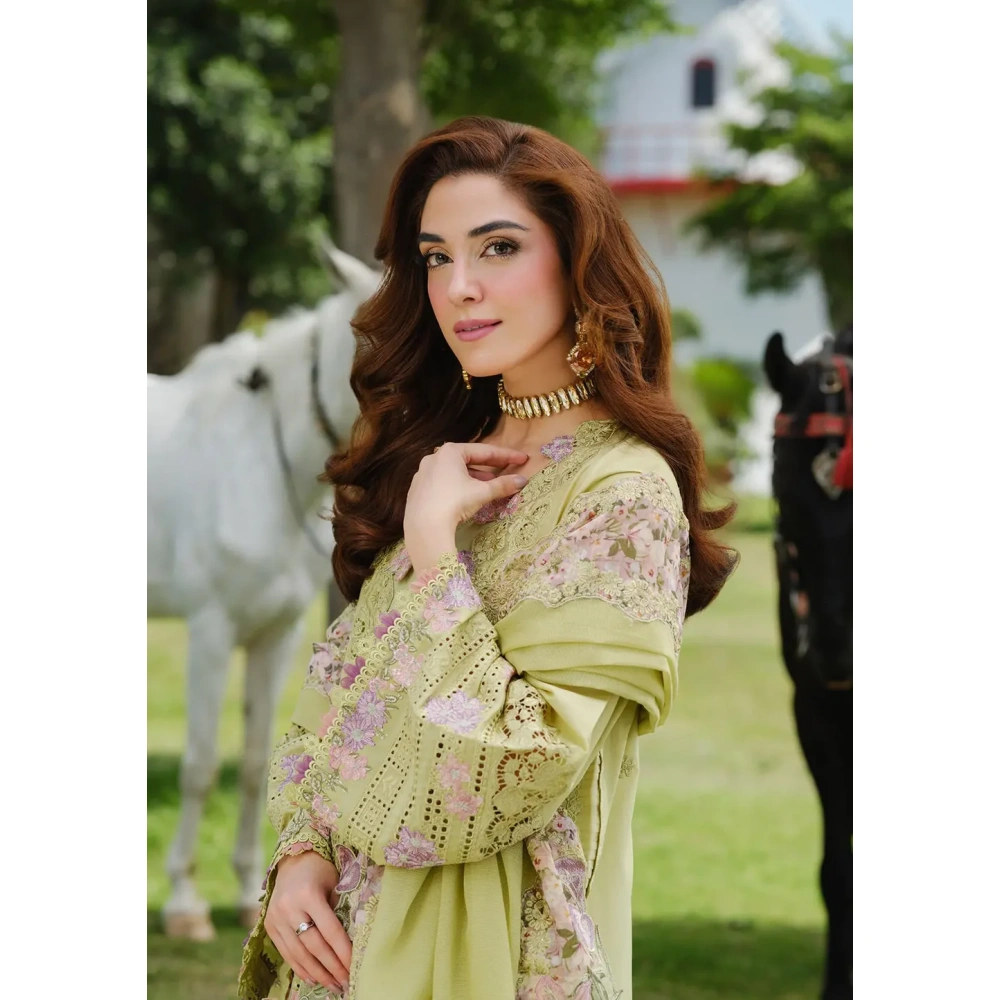 Elaf Premium Luxury Lawn Collection 2025 | ELH-1A PISTACIA, 3-piece Pakistani designer lawn suits in the UK- Zee Collections. sleeves