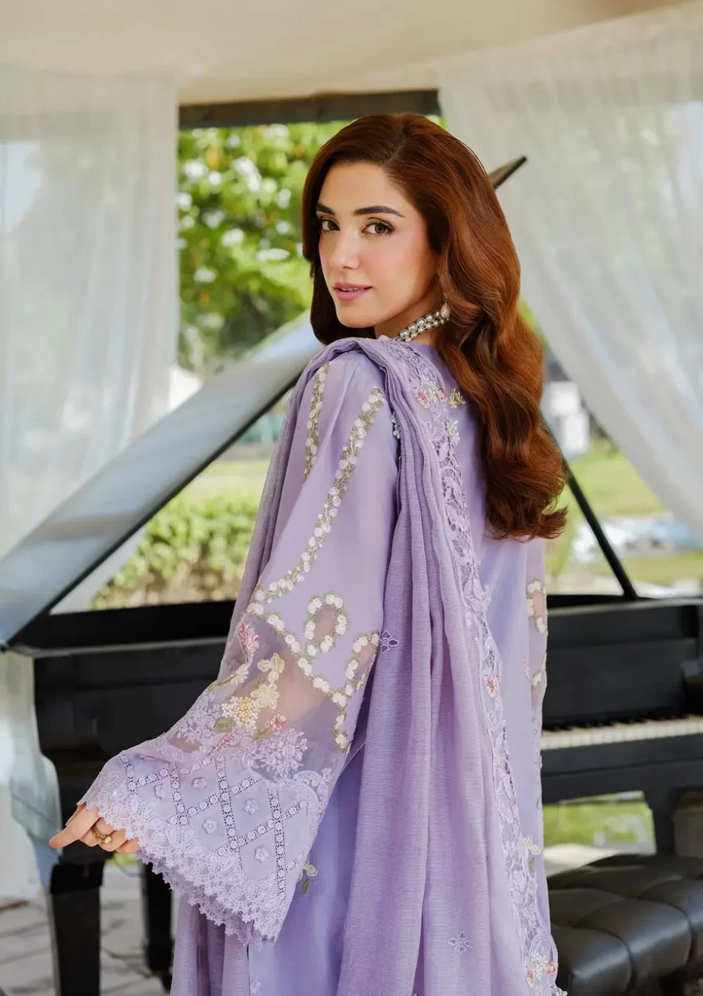 Elaf Premium Luxury Lawn Collection 2025 | ELH-3A PARIS HUES, 3-piece Pakistani designer lawn suits in the UK- Zee Collections. sleeves