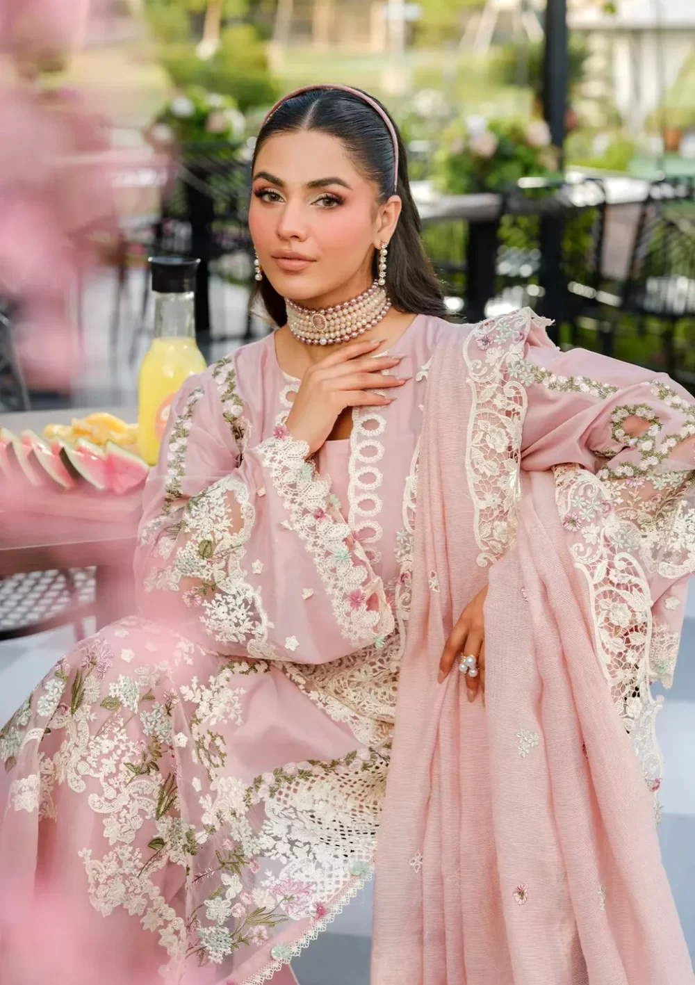 Elaf Premium Luxury Lawn Collection 2025 | ELH-3B OH MY ROSE, 3-piece Pakistani designer lawn suits in the UK- Zee Collections. sleeves and dupatta
