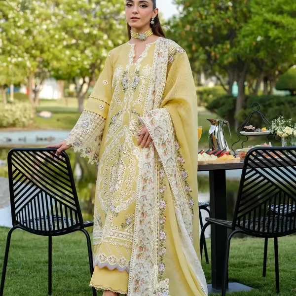 Elaf Premium Luxury Lawn Collection 2025 | ELH-4A DANDELION, 3-piece Pakistani designer lawn suits in the UK- Zee Collections. FRONT