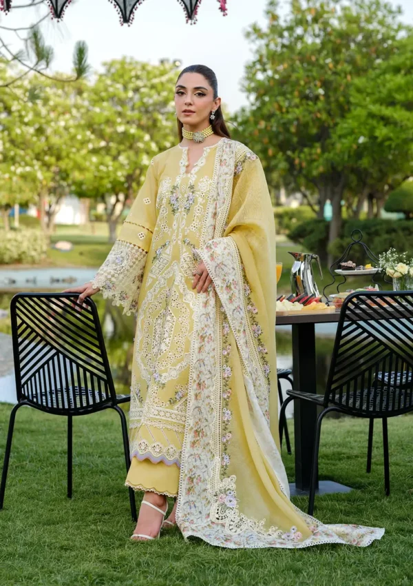 Elaf ELH-4A Dandelion unstitched 3-piece luxury lawn suit - Premium Lawn Collection 2025 front UK