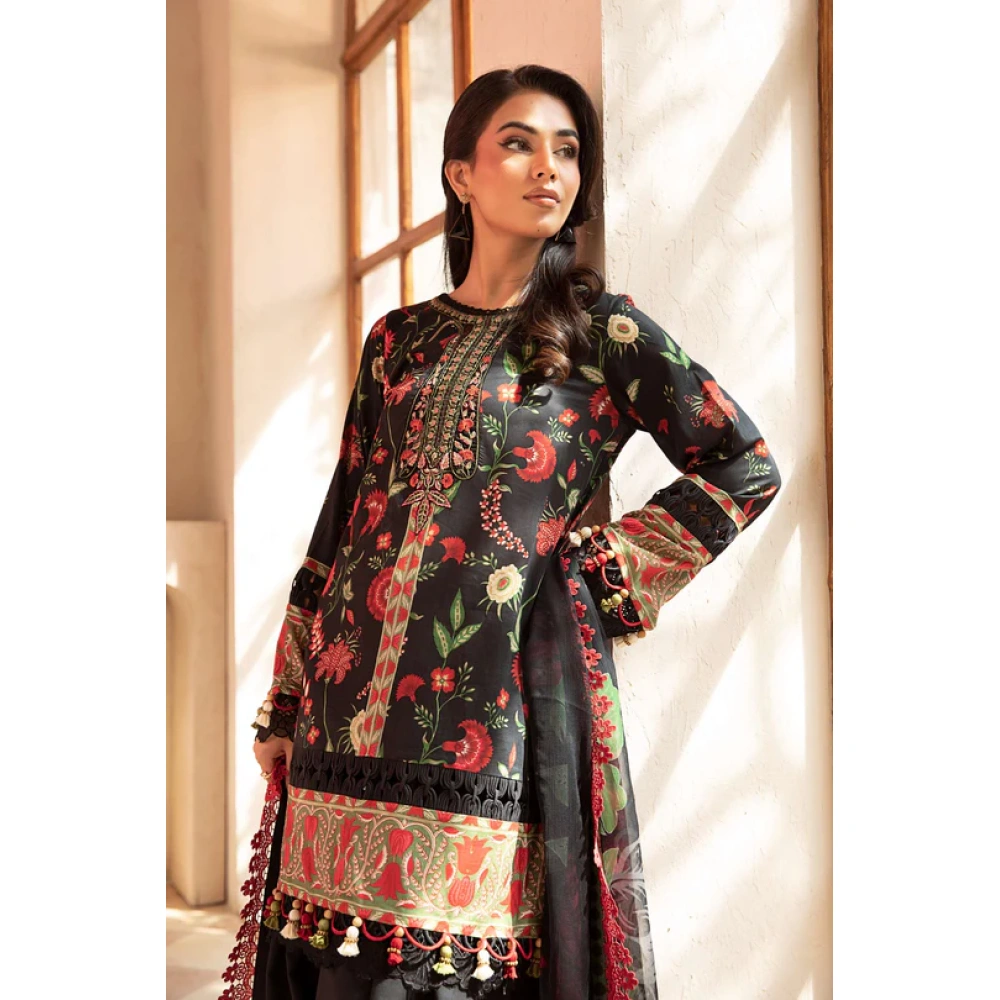 Pakistani clothing brands Maria B M. Basics Unstitched Eid II Lawn 25’, unstitched 3-piece lawn suit, MB-D-01A, front shirt design
