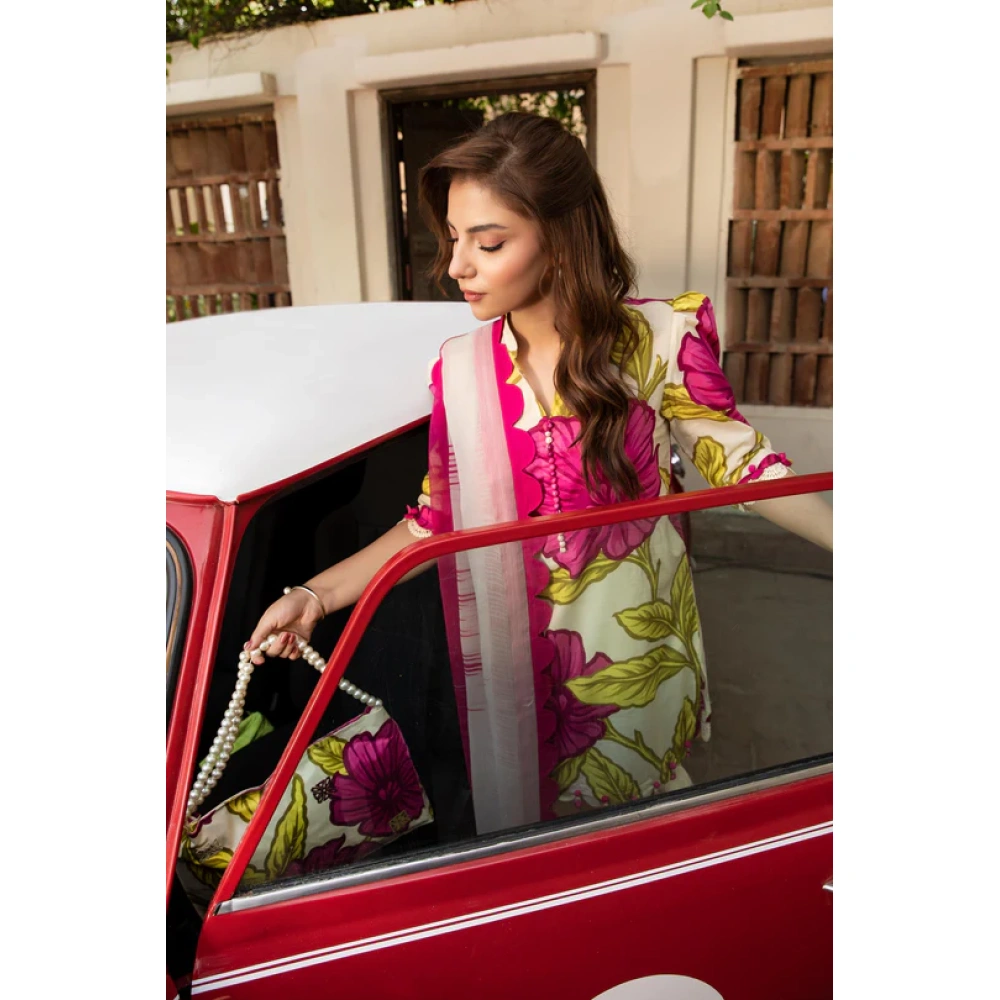 Pakistani clothing brands Maria B M. Basics Unstitched Eid II Lawn 25’, unstitched 3-piece lawn suit, MB-D-02b, front neck design
