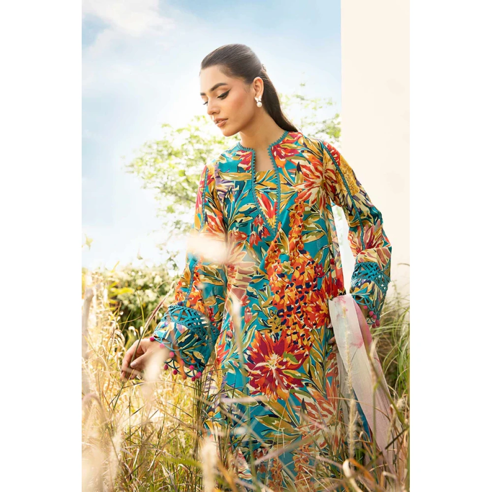 Pakistani clothing brands Maria B M. Basics Unstitched Eid II Lawn 25’, unstitched 3-piece lawn suit, MB-D-03a, shirt and beck style