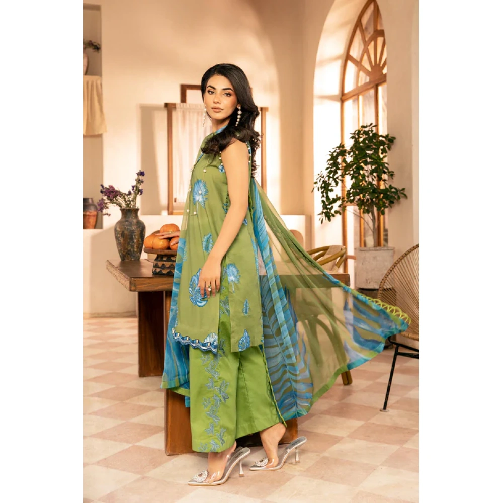 Pakistani clothing brands Maria B M. Basics Unstitched Eid II Lawn 25’, unstitched 3-piece lawn suit, MB-D-06a, side look