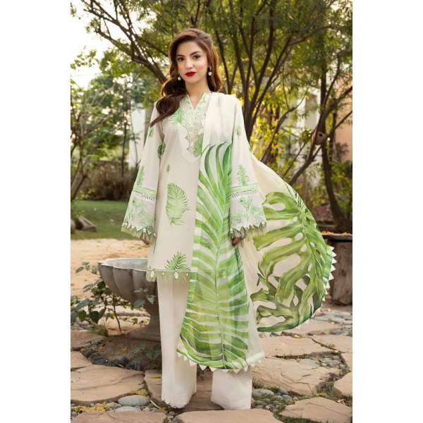 Pakistani clothing brands Maria B M. Basics Unstitched Eid II Lawn 25’, unstitched 3-piece lawn embroidered suit, MB-D-06B, front