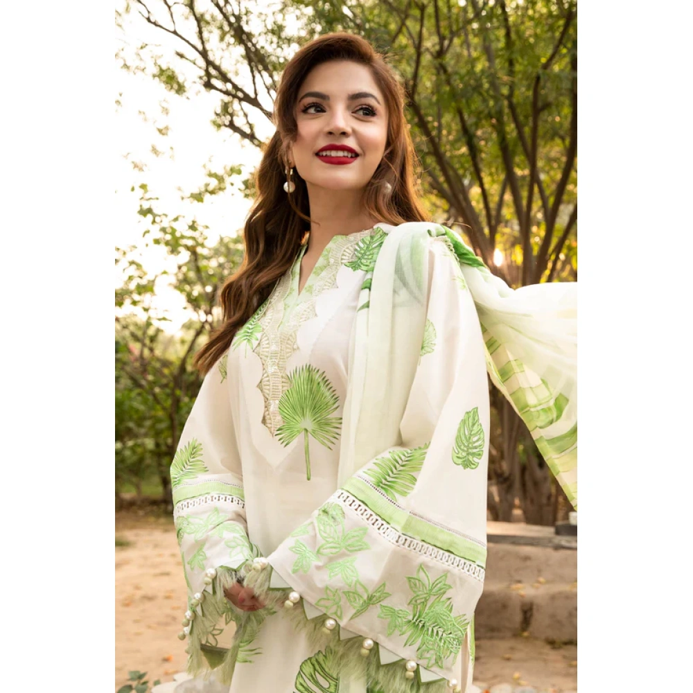 Pakistani clothing brands Maria B M. Basics Unstitched Eid II Lawn 25’, unstitched 3-piece lawn embroidered suit, MB-D-06B, sleeves design