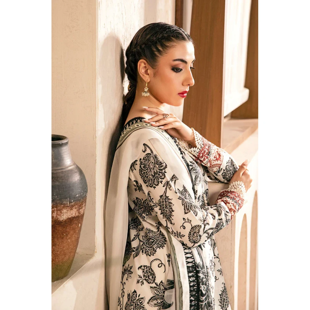 Pakistani clothing brands Maria B M. Basics Unstitched Eid II Lawn 25’, unstitched 3-piece lawn suit, MB-D-09A, side look