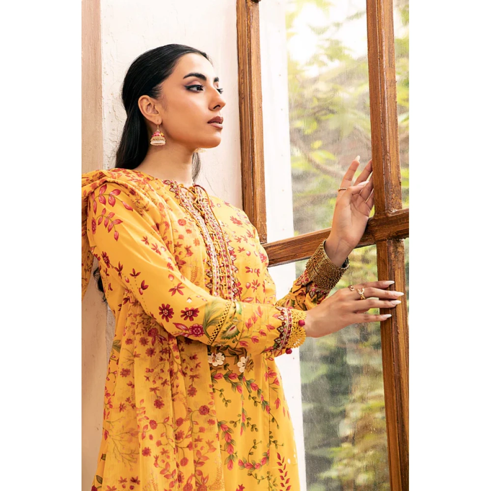 Pakistani clothing brands Maria B M. Basics Unstitched Eid II Lawn 25’, unstitched 3-piece lawn suit, MB-D-12A, front shirt design