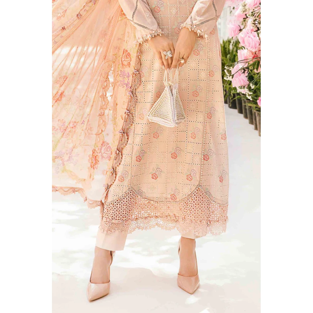 Pakistani clothing brands Maria B M.Prints Unstitched Eid II 2025’, 3-piece lawn suit, MPT-2601-A, front shirt daman