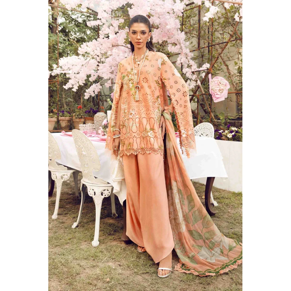 Maria B M. Prints Unstitched Eid II 2025’ “MPT-2602-A”, 3-piece Pakistani designer lawn suits in the UK- Zee Collections. FRONT