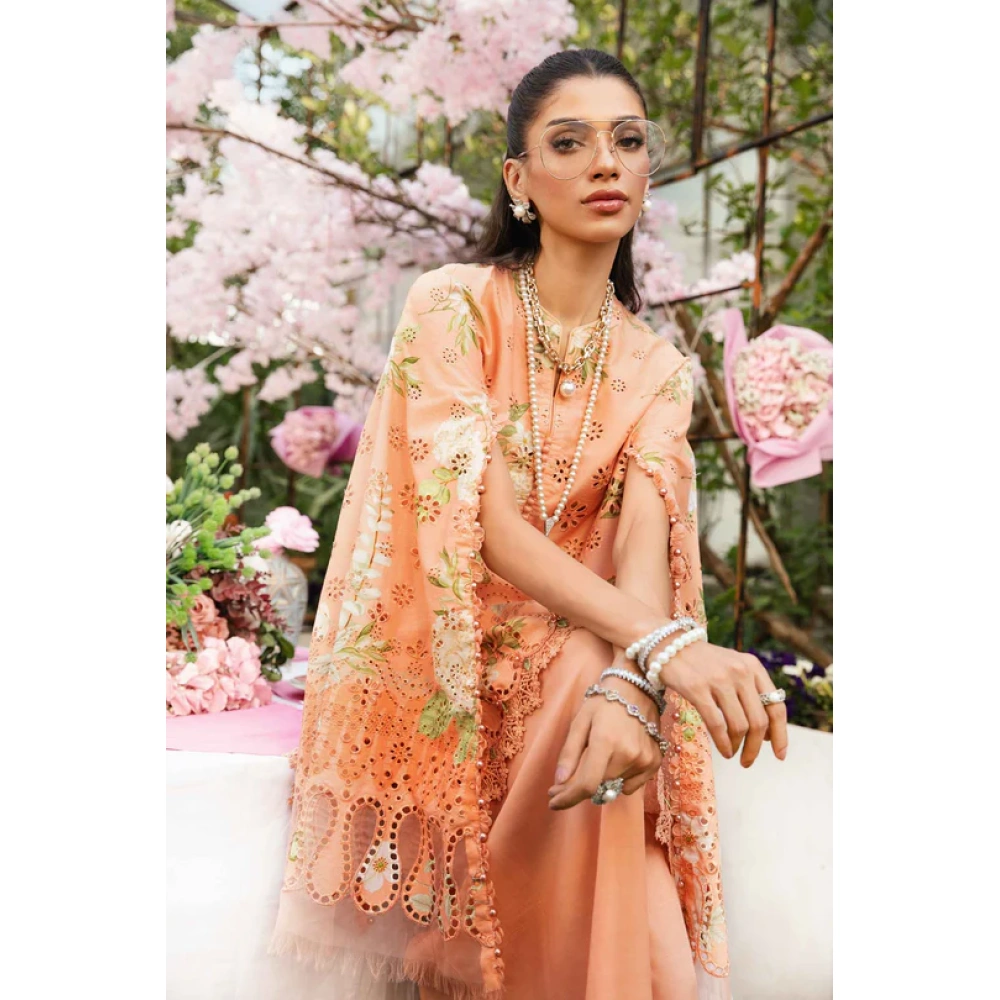 Maria B M. Prints Unstitched Eid II 2025’ “MPT-2602-A”, 3-piece Pakistani designer lawn suits in the UK- Zee Collections. FRONT SHIRT