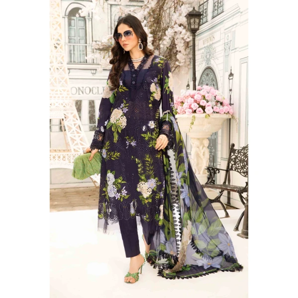 Maria B M. Prints Unstitched Eid II 2025’ “MPT-2602-b”, 3-piece Pakistani designer lawn suits in the UK- Zee Collections. FRONT
