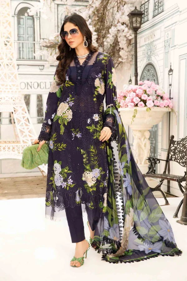 Maria B M.Prints Eid II 2025 unstitched 3-piece lawn suit MPT-2602-B front view UK