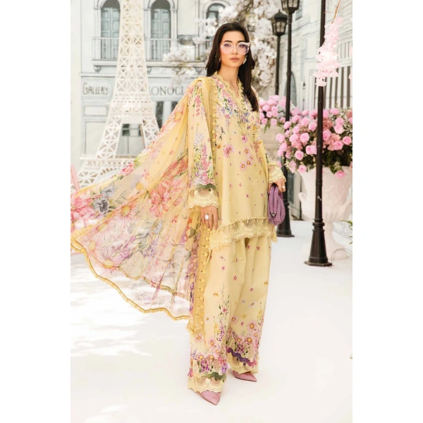 Pakistani clothing brands Maria B M.Prints Unstitched Eid II 2025’, 3-piece lawn suit, MPT-2603-A, front