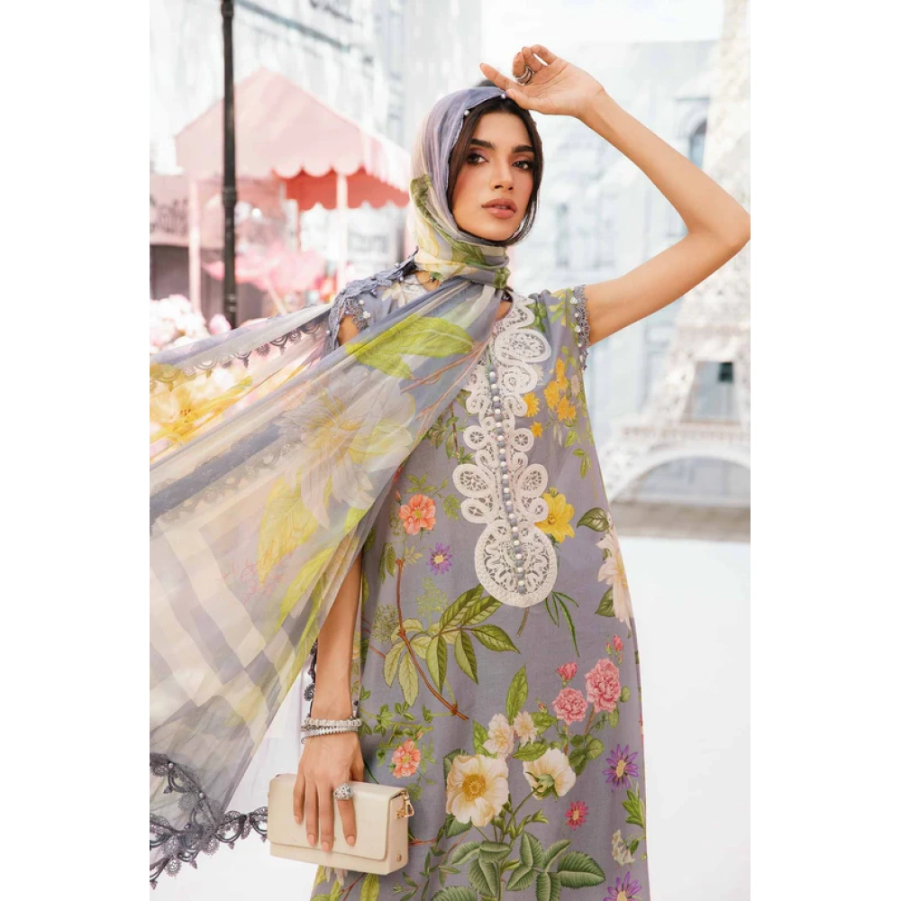 Pakistani clothing brands Maria B M.Prints Unstitched Eid II 2025’, 3-piece lawn suit, MPT-2604-A, front SHIRT AND DUPATTA