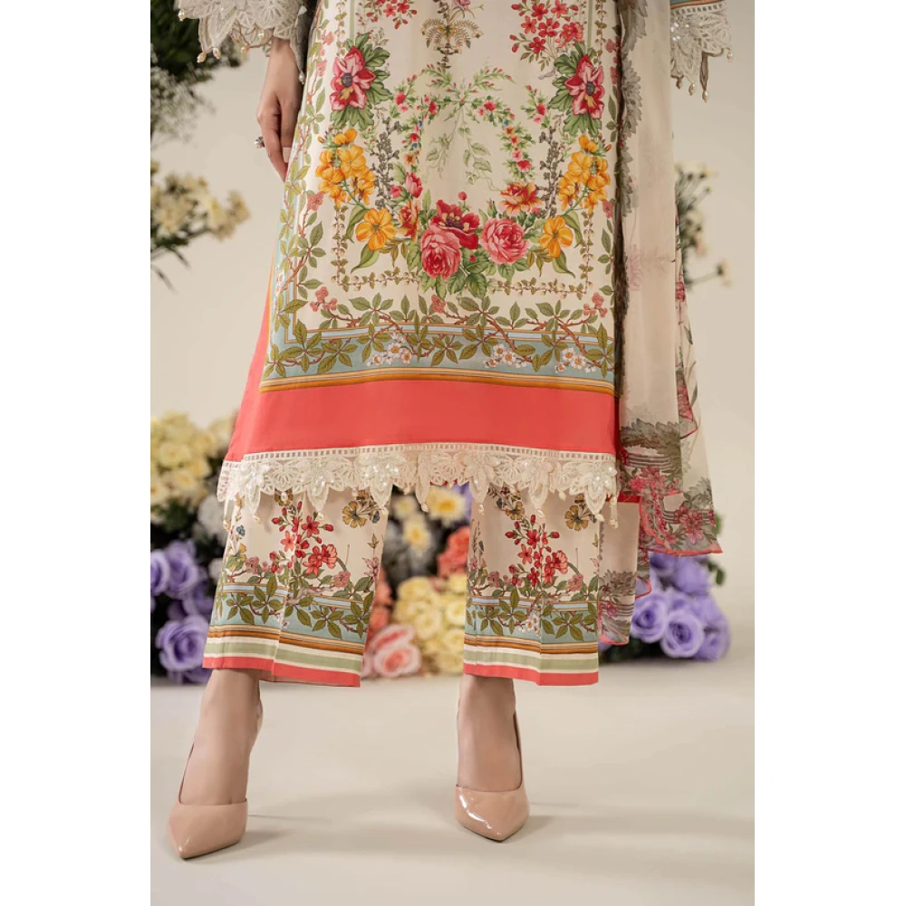 Pakistani clothing brands Maria B M.Prints Unstitched Eid II 2025’, 3-piece lawn suit, MPT-2605-A, printed daman and trouser