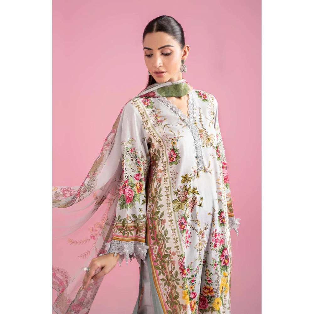 Pakistani clothing brands Maria B M.Prints Unstitched Eid II 2025’, 3-piece lawn suit, MPT-2605-B, front shirt