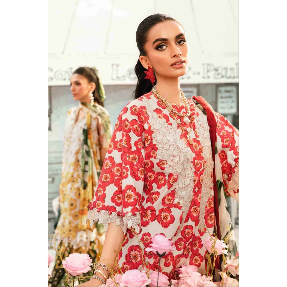 Pakistani clothing brands Maria B M.Prints Unstitched Eid II 2025’, 3-piece lawn suit, MPT-2606-B, front shirt